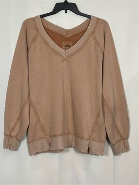 Aerie Women’s Downtime Oversized Big Hug V-Neck Sweatshirt Beach Dune M